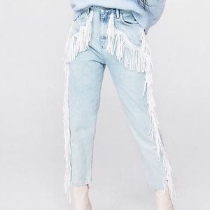 Nasty Gal Western High Waisted Fringe Mom Jeans UK 12 US 8 NWT